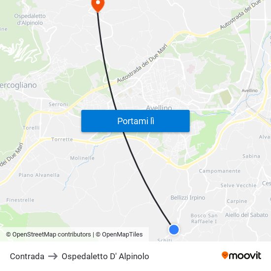 Contrada to Ospedaletto D' Alpinolo map