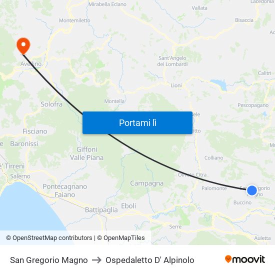 San Gregorio Magno to Ospedaletto D' Alpinolo map