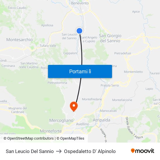 San Leucio Del Sannio to Ospedaletto D' Alpinolo map