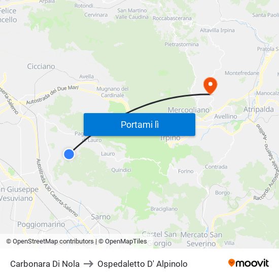 Carbonara Di Nola to Ospedaletto D' Alpinolo map