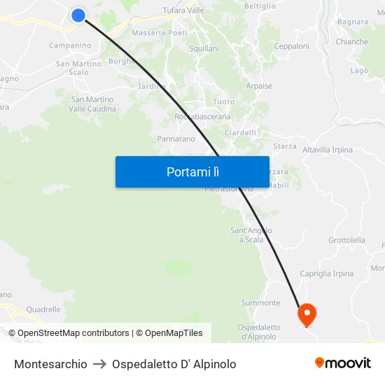 Montesarchio to Ospedaletto D' Alpinolo map