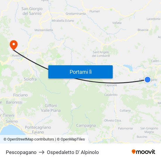 Pescopagano to Ospedaletto D' Alpinolo map