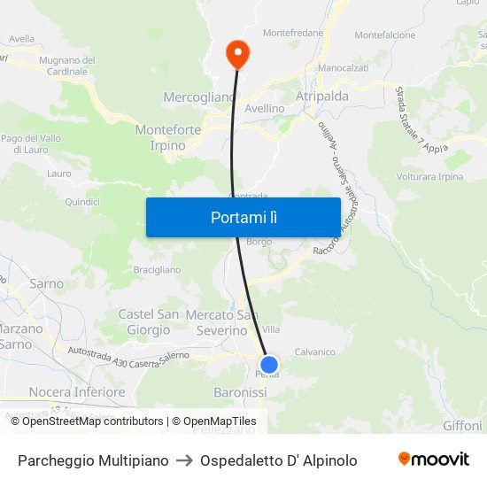 Parcheggio Multipiano to Ospedaletto D' Alpinolo map