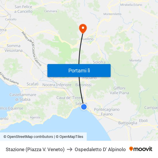 Stazione (Piazza V. Veneto) to Ospedaletto D' Alpinolo map