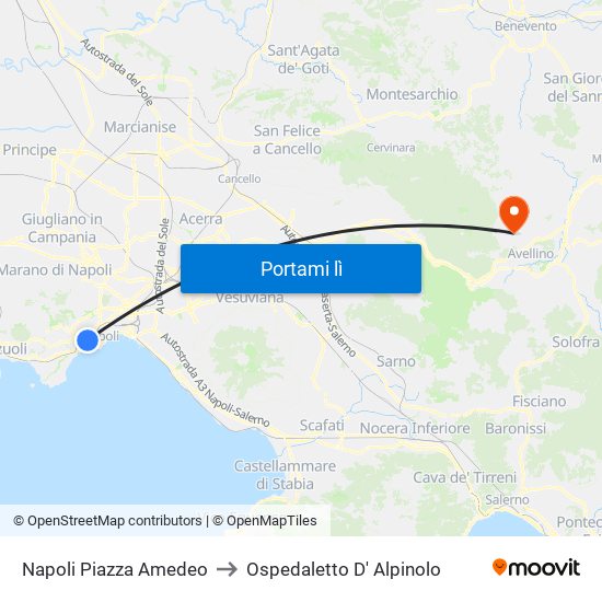 Napoli Piazza Amedeo to Ospedaletto D' Alpinolo map