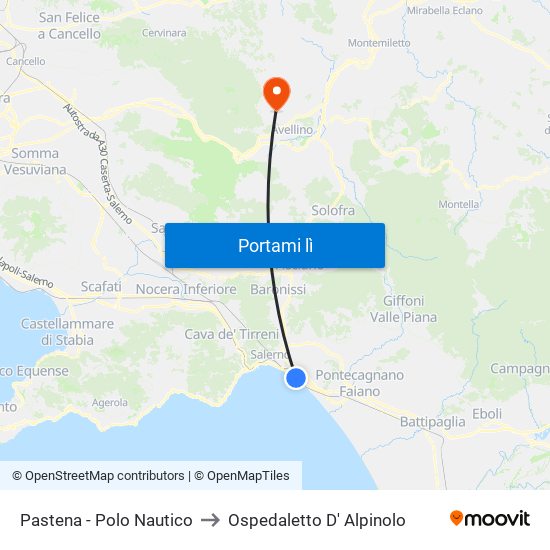 Pastena  - Polo Nautico to Ospedaletto D' Alpinolo map