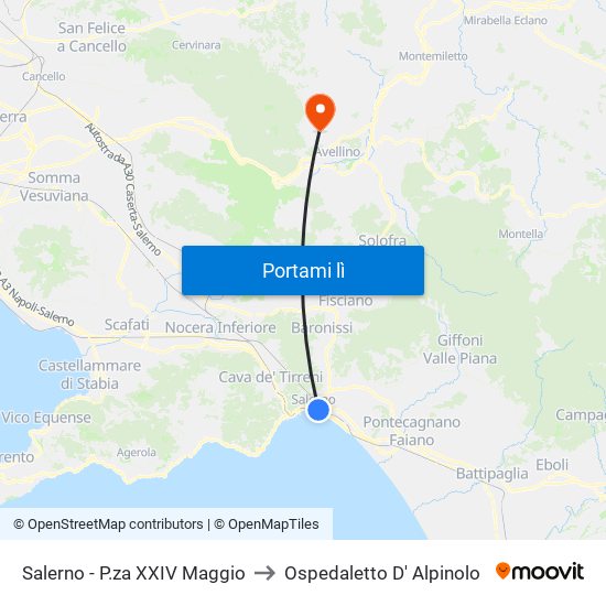 Salerno - P.za XXIV Maggio to Ospedaletto D' Alpinolo map