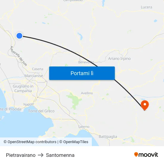 Pietravairano to Santomenna map
