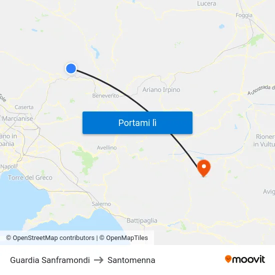 Guardia Sanframondi to Santomenna map