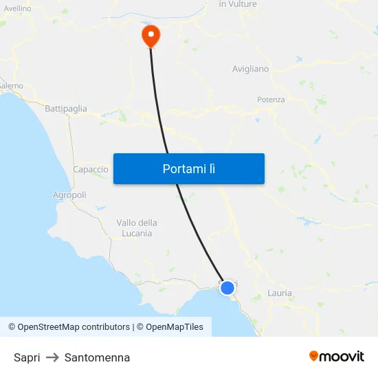 Sapri to Santomenna map