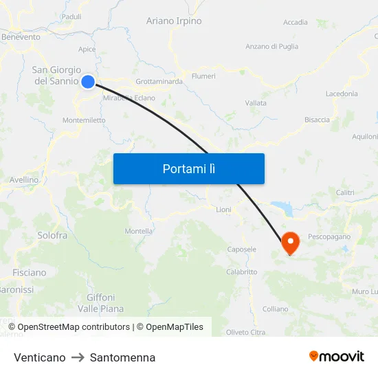 Venticano to Santomenna map