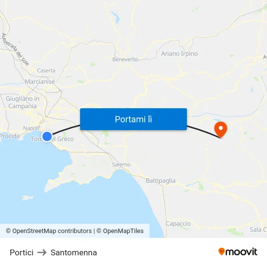 Portici to Santomenna map
