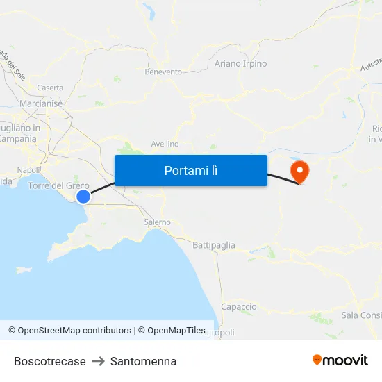 Boscotrecase to Santomenna map