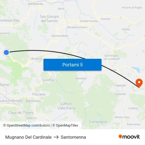 Mugnano Del Cardinale to Santomenna map