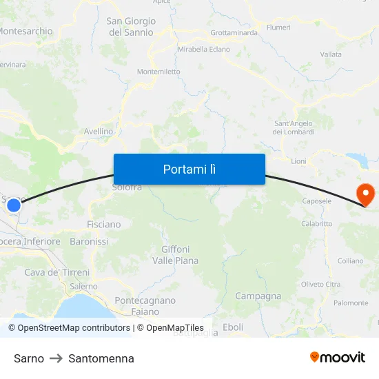 Sarno to Santomenna map