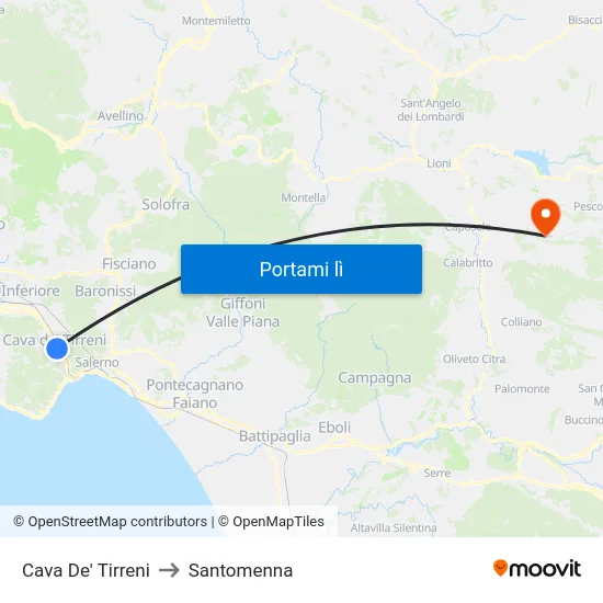 Cava De' Tirreni to Santomenna map