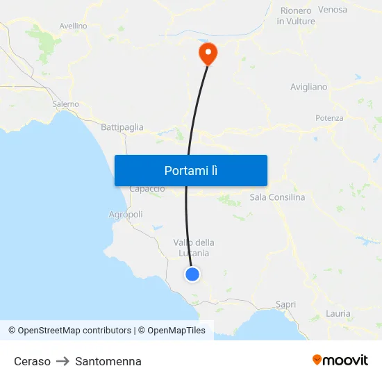 Ceraso to Santomenna map