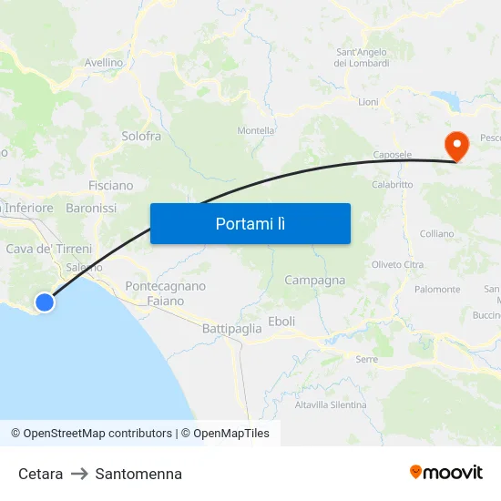 Cetara to Santomenna map