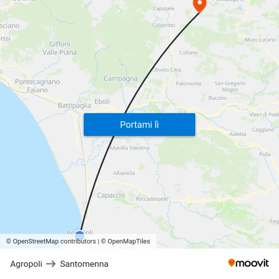 Agropoli to Santomenna map