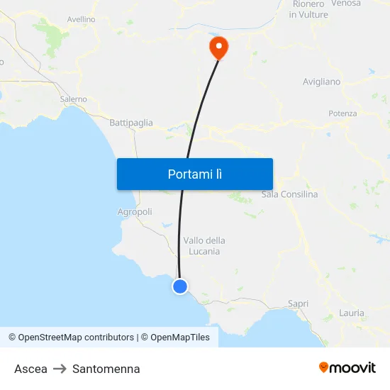 Ascea to Santomenna map