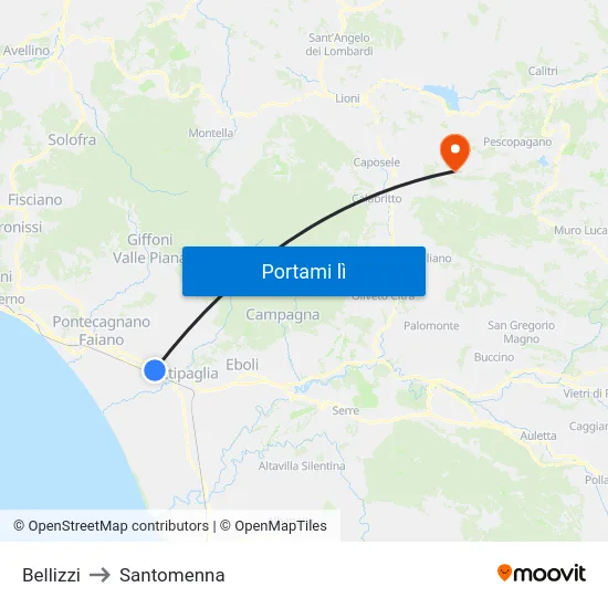 Bellizzi to Santomenna map
