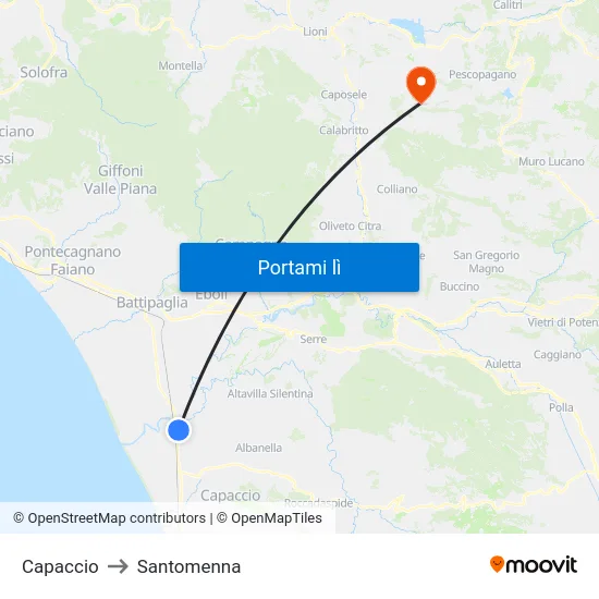 Capaccio to Santomenna map