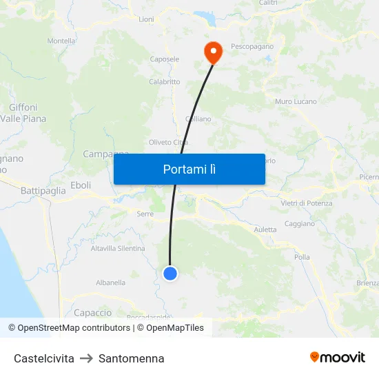 Castelcivita to Santomenna map
