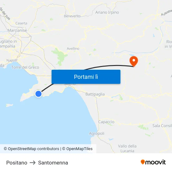 Positano to Santomenna map