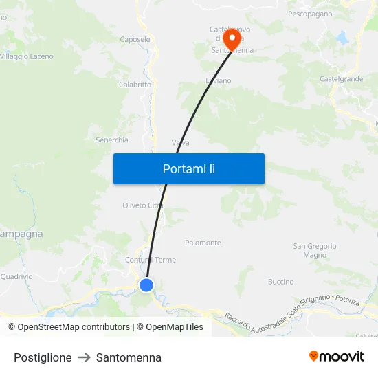 Postiglione to Santomenna map
