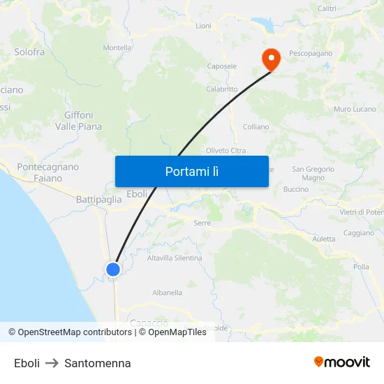 Eboli to Santomenna map