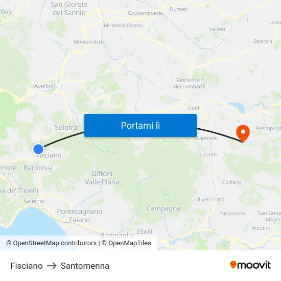 Fisciano to Santomenna map