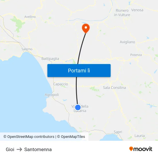 Gioi to Santomenna map