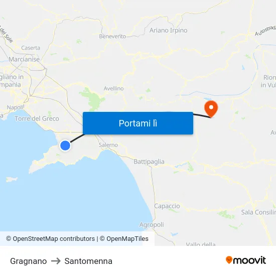 Gragnano to Santomenna map