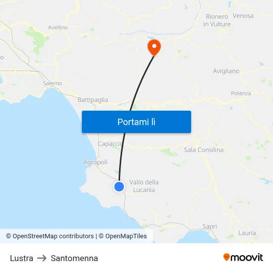 Lustra to Santomenna map