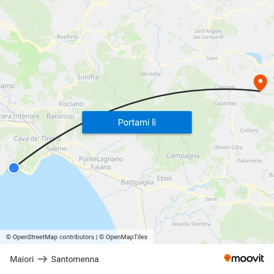 Maiori to Santomenna map