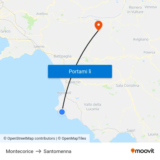 Montecorice to Santomenna map