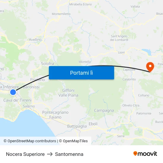 Nocera Superiore to Santomenna map