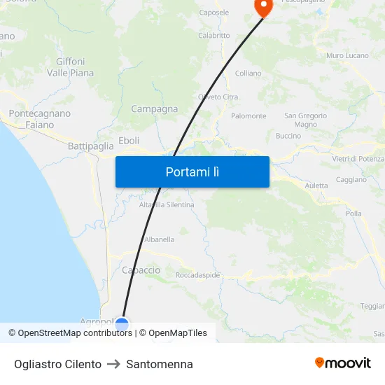Ogliastro Cilento to Santomenna map