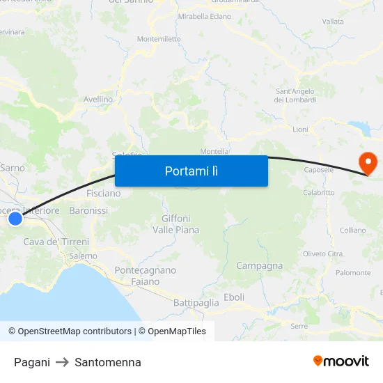 Pagani to Santomenna map