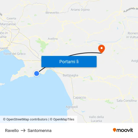 Ravello to Santomenna map