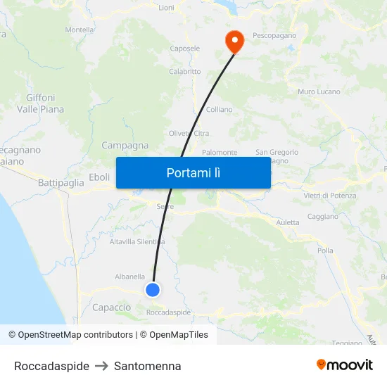 Roccadaspide to Santomenna map