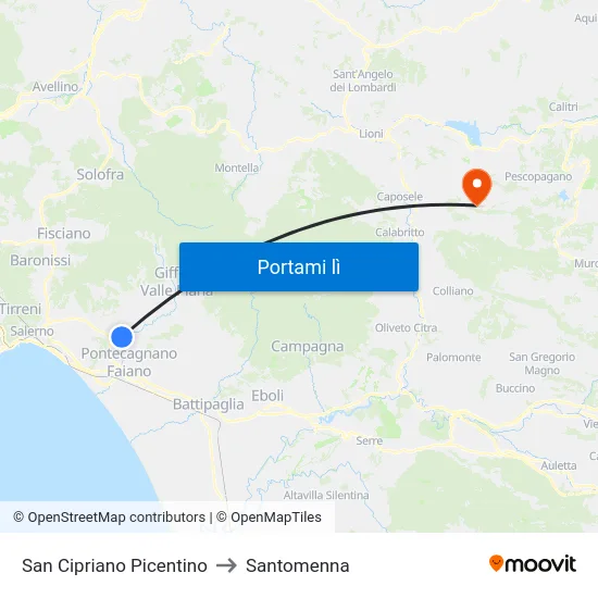 San Cipriano Picentino to Santomenna map