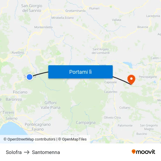 Solofra to Santomenna map