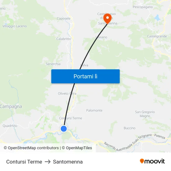 Contursi Terme to Santomenna map