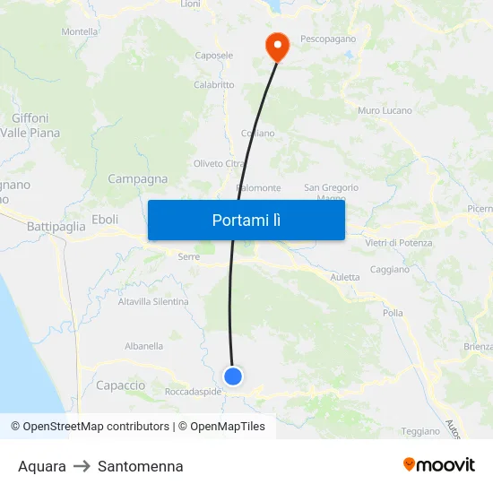 Aquara to Santomenna map