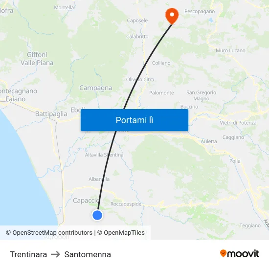 Trentinara to Santomenna map