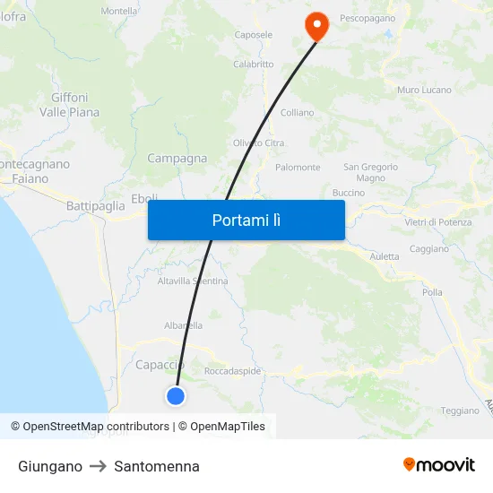 Giungano to Santomenna map