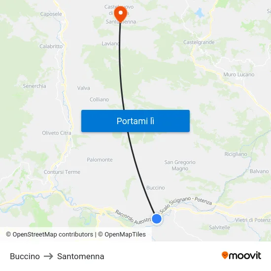 Buccino to Santomenna map