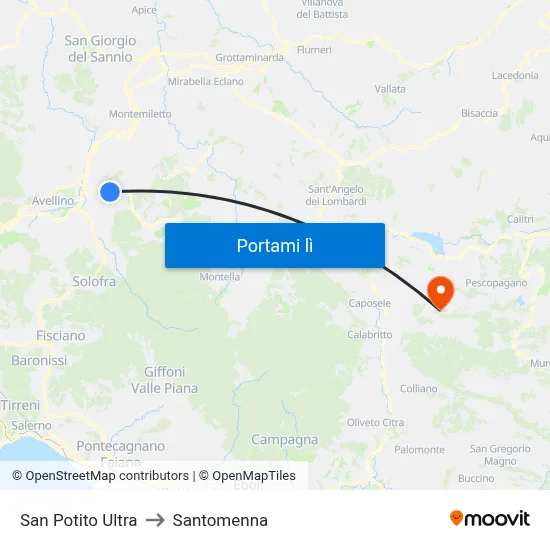 San Potito Ultra to Santomenna map