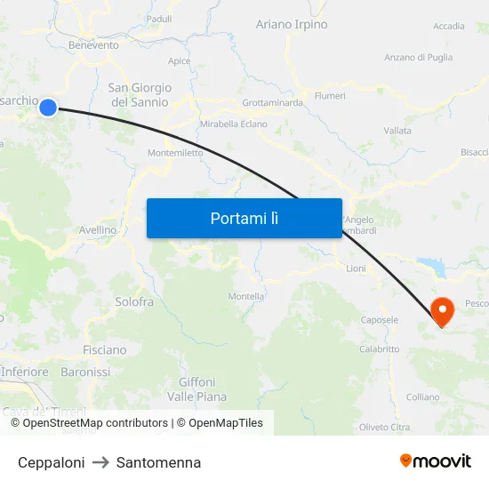 Ceppaloni to Santomenna map